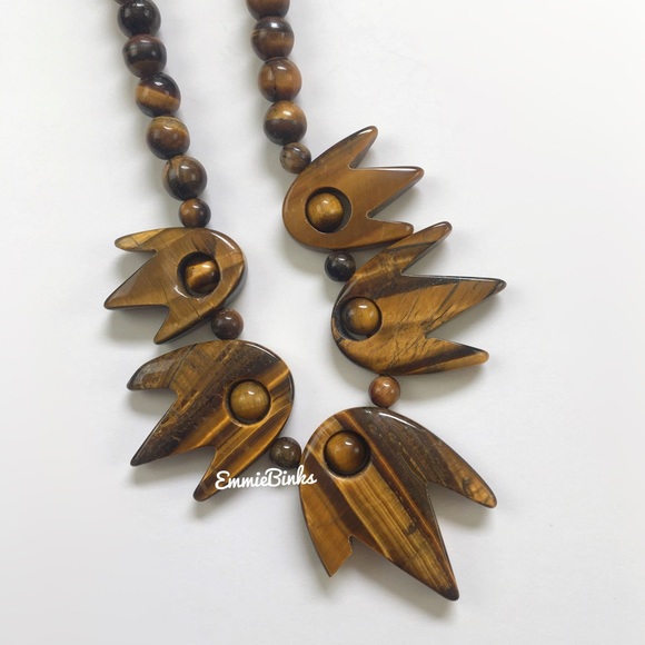 New Smooth Polished Genuine Tigers Eye Gemstone Necklace - Picture 3 of 16